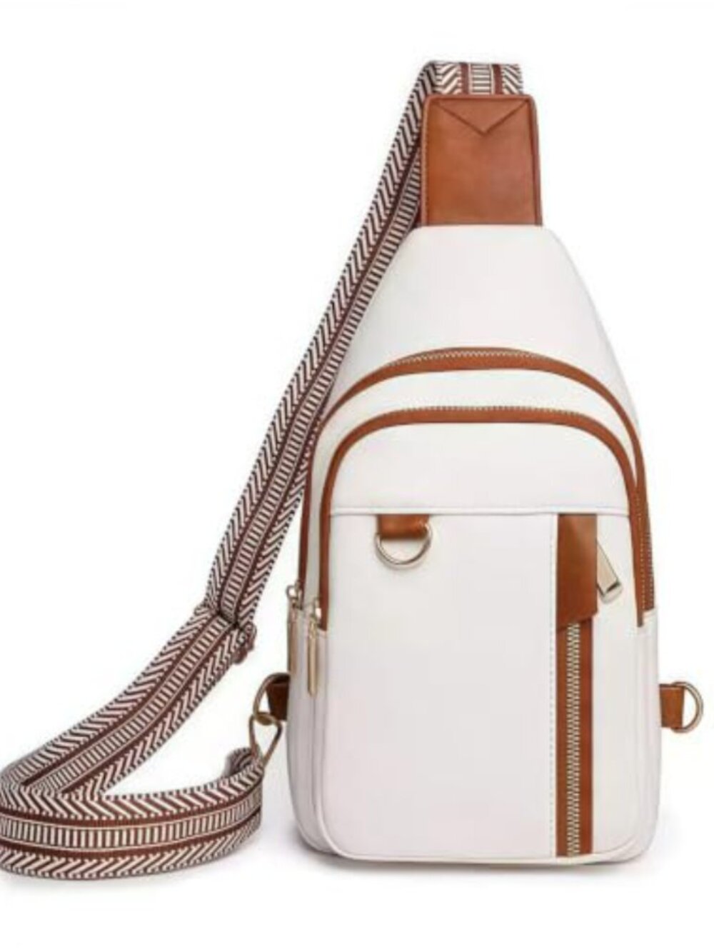 PU Leather Crossbody Bag Wide Padded Strap Multi Pocket Purse